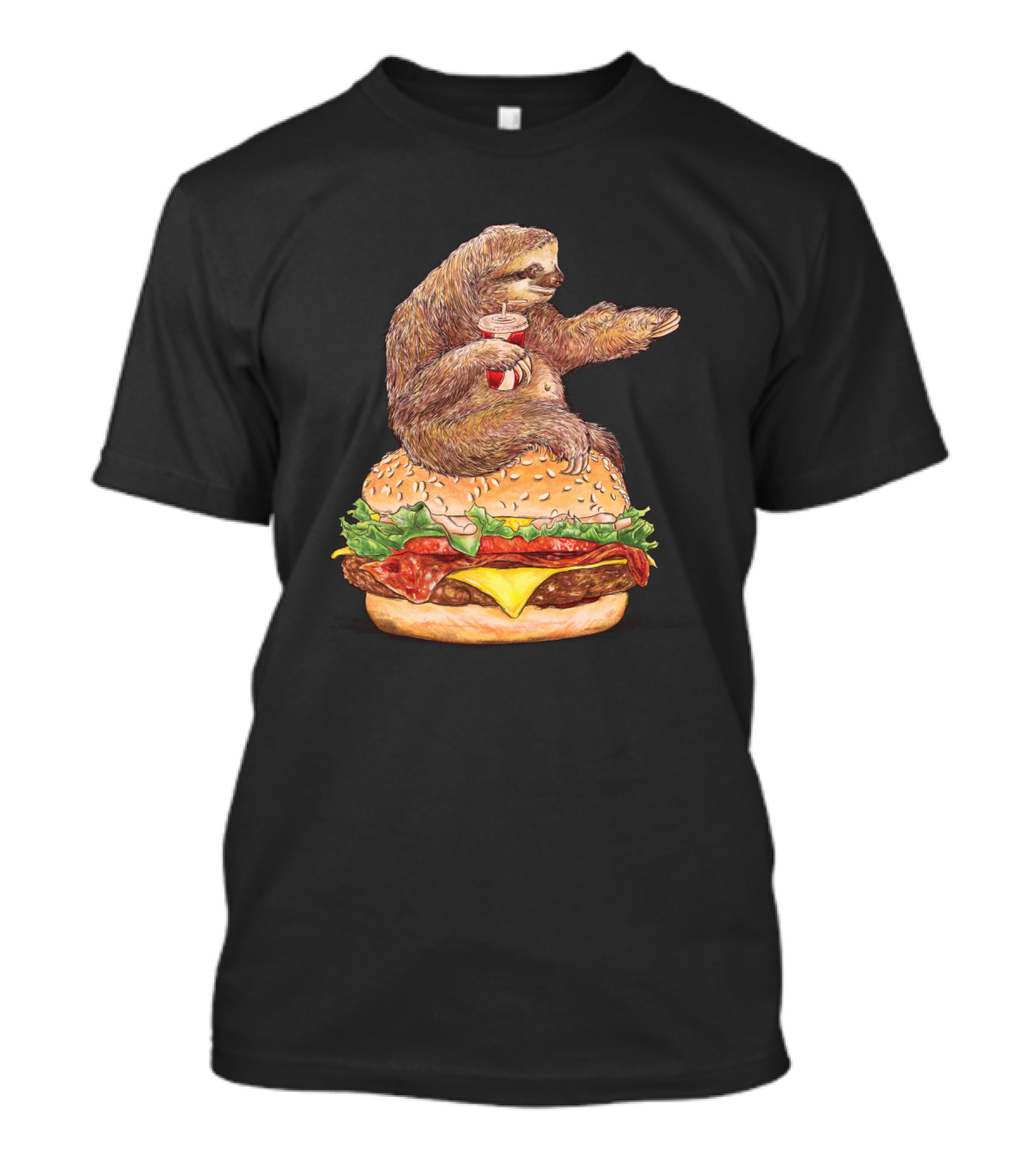 Sloth Relaxing On Cheeseburger With Drink 'Going Nowhere' T-Shirt