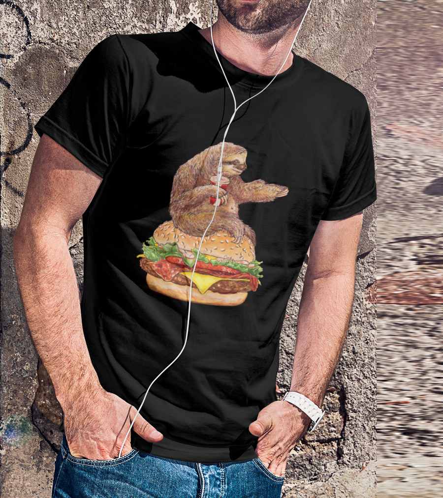 Sloth Relaxing On Cheeseburger With Drink 'Going Nowhere' T-Shirt