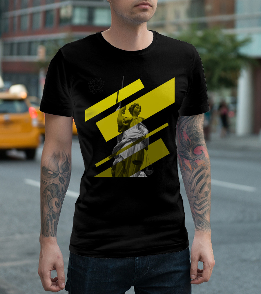 Arsenale di Venezia Classical Justice Statue with Yellow Geometric Stripes T-Shirt