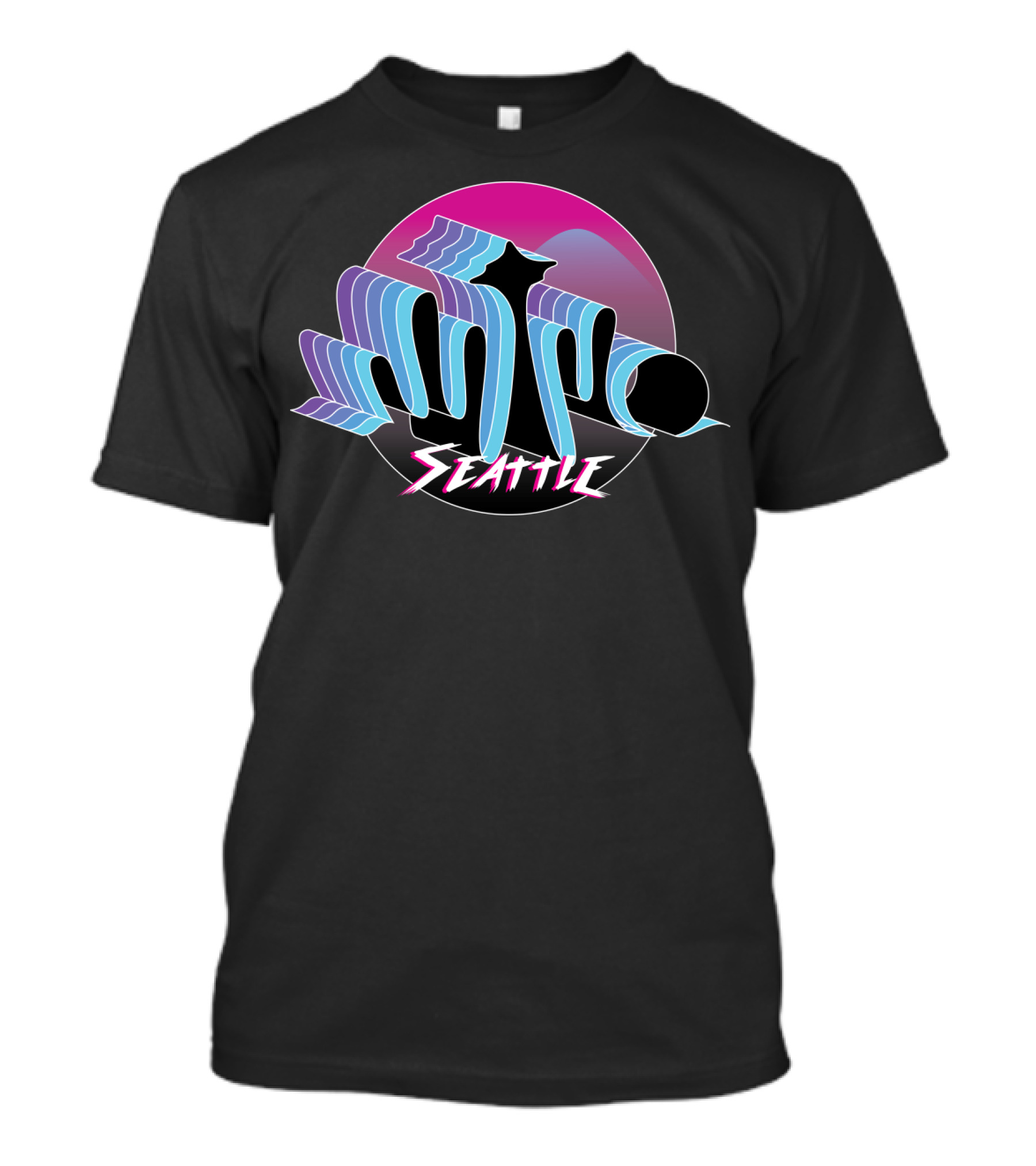 Seattle Synthwave Retro Skyline Design Purple Neon Aesthetic T-Shirt