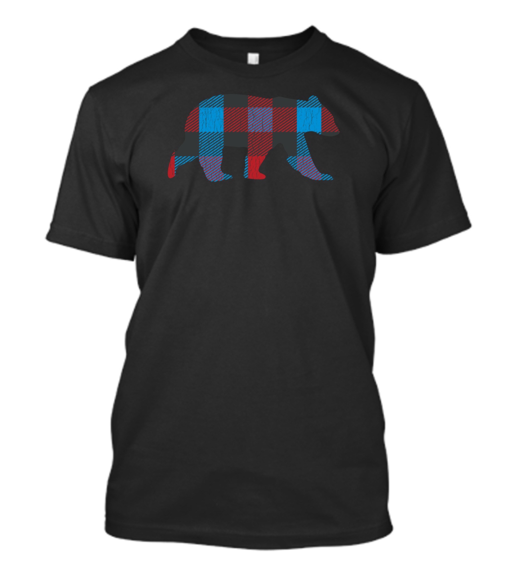 Vibrant Red And Blue Plaid Bear T-Shirt