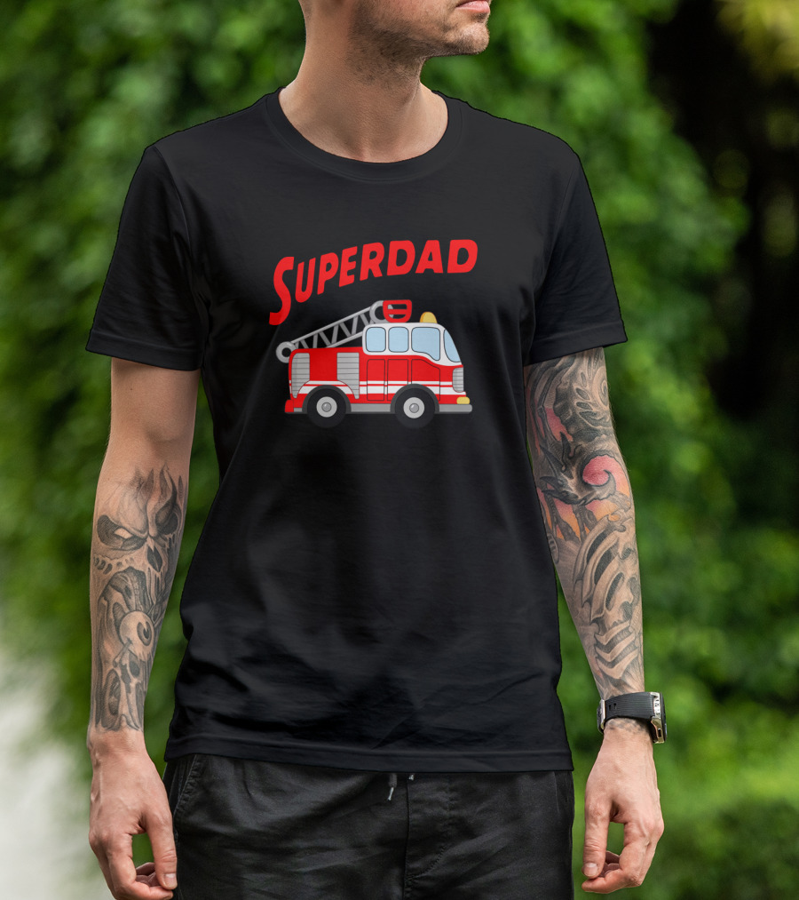 Superdad Firetruck Graphic Bold Red Lettering And Iconic Vehicle T-Shirt