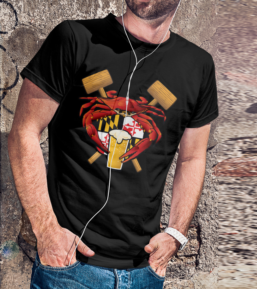 Maryland Crab Mallets Beer State Flag Crest T-Shirt
