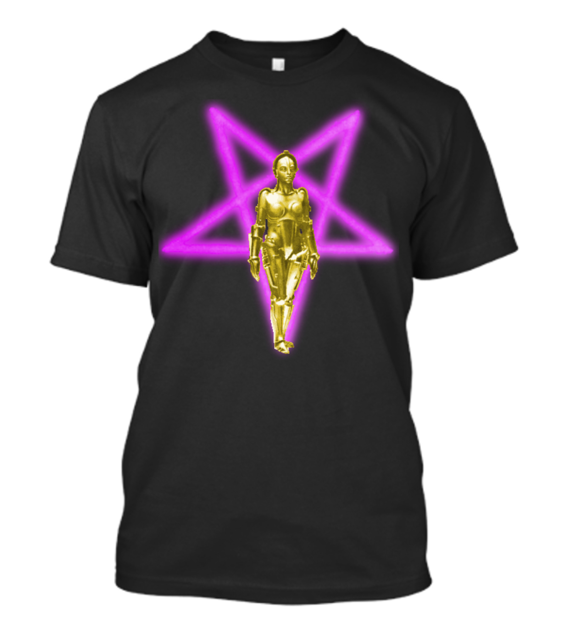Maschinenmensch Metropolis Iconic Robot With Neon Star Background T-Shirt