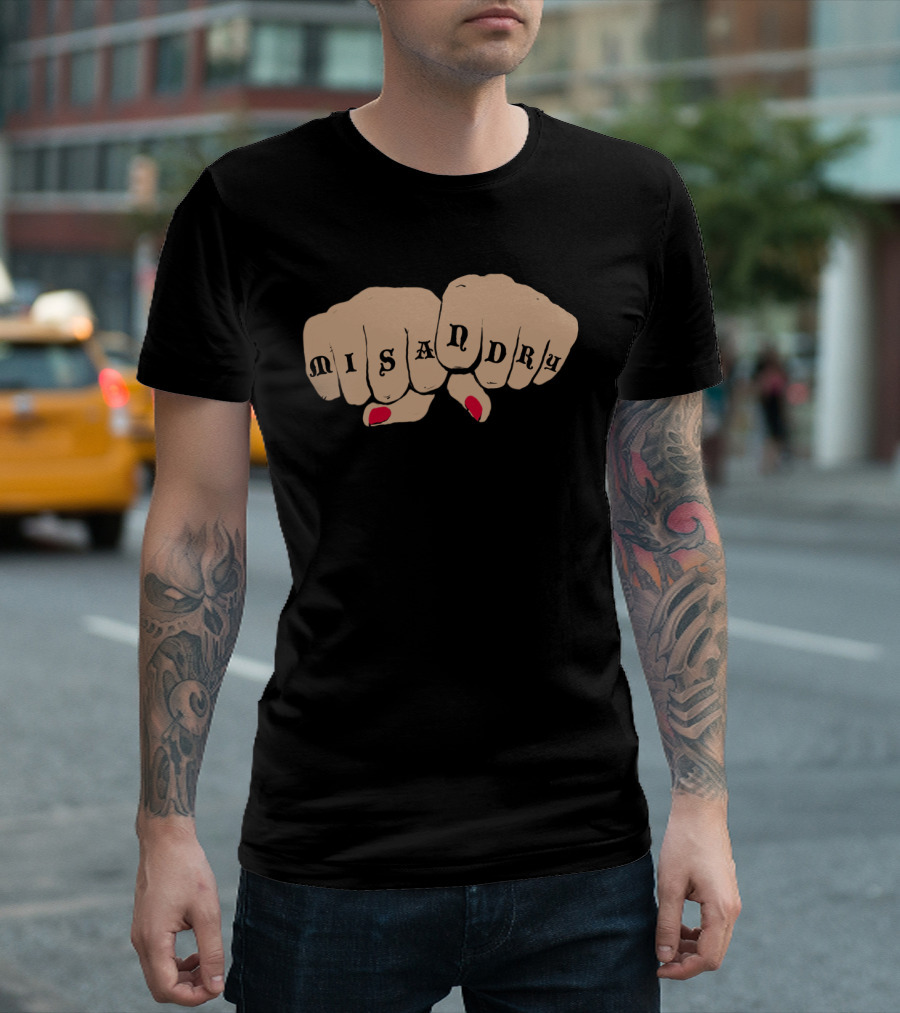Misandry Tattooed Fist Design Red Nails T-Shirt