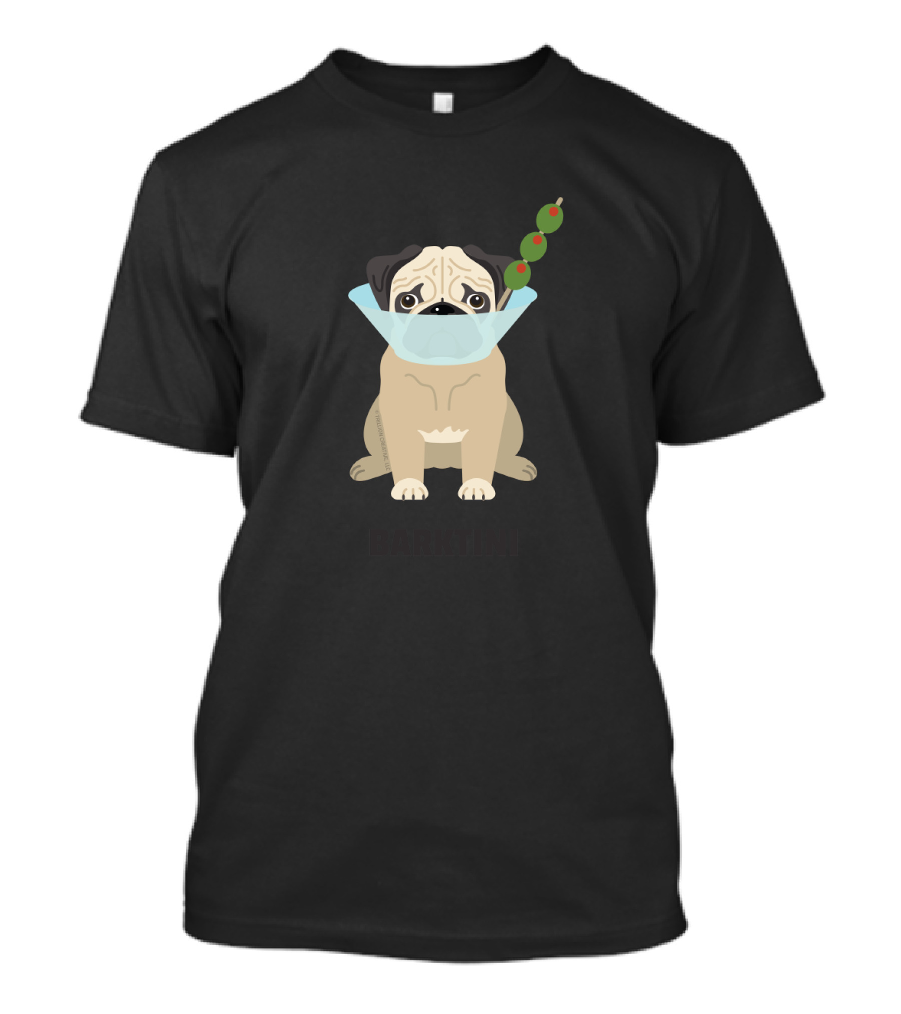 Pug Wearing Martini Cone With Olives - Barktini T-Shirt