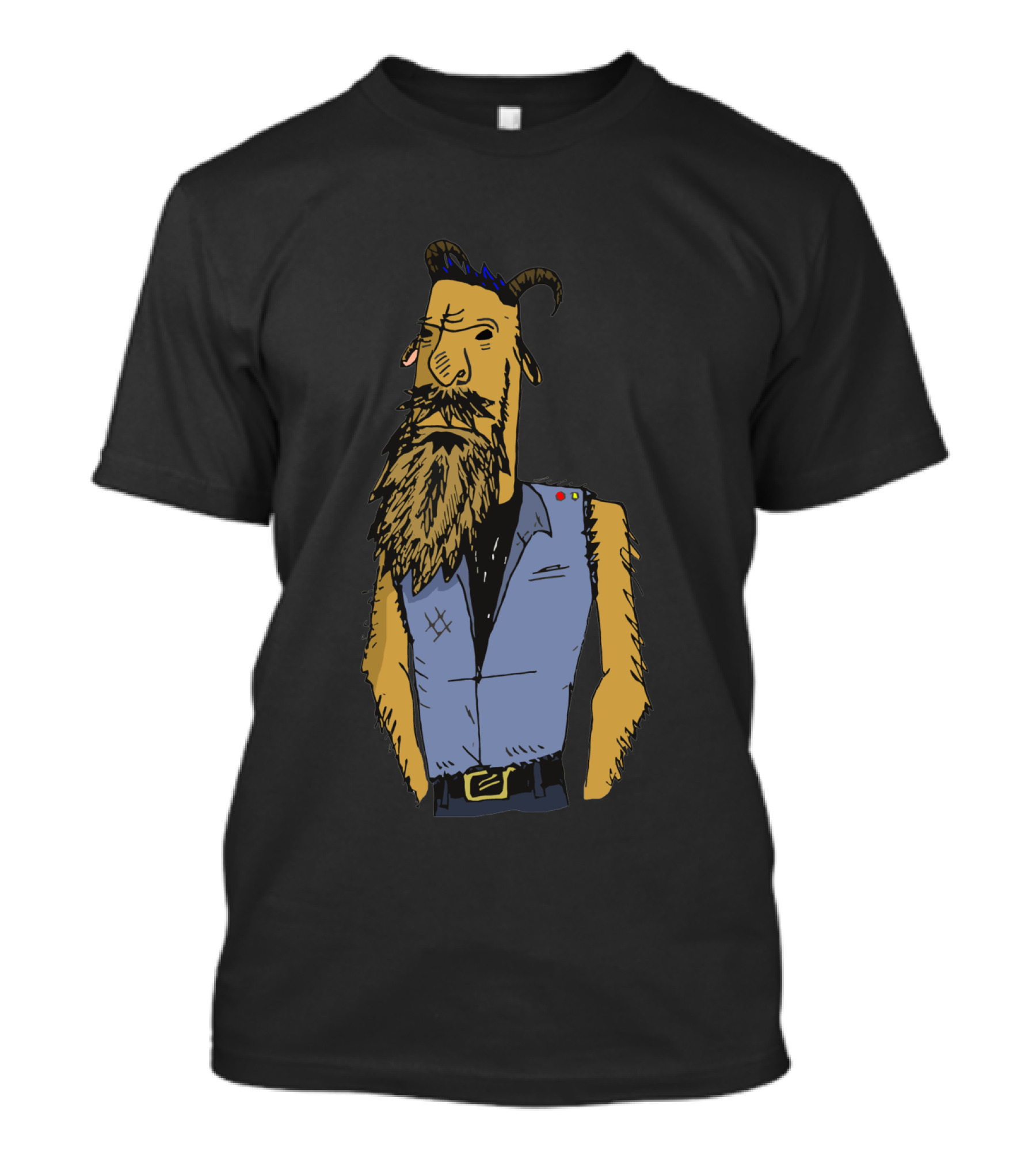 Punk Rock GOAT Cartoon With Denim Vest And Mohawk Hairstyle T-Shirt