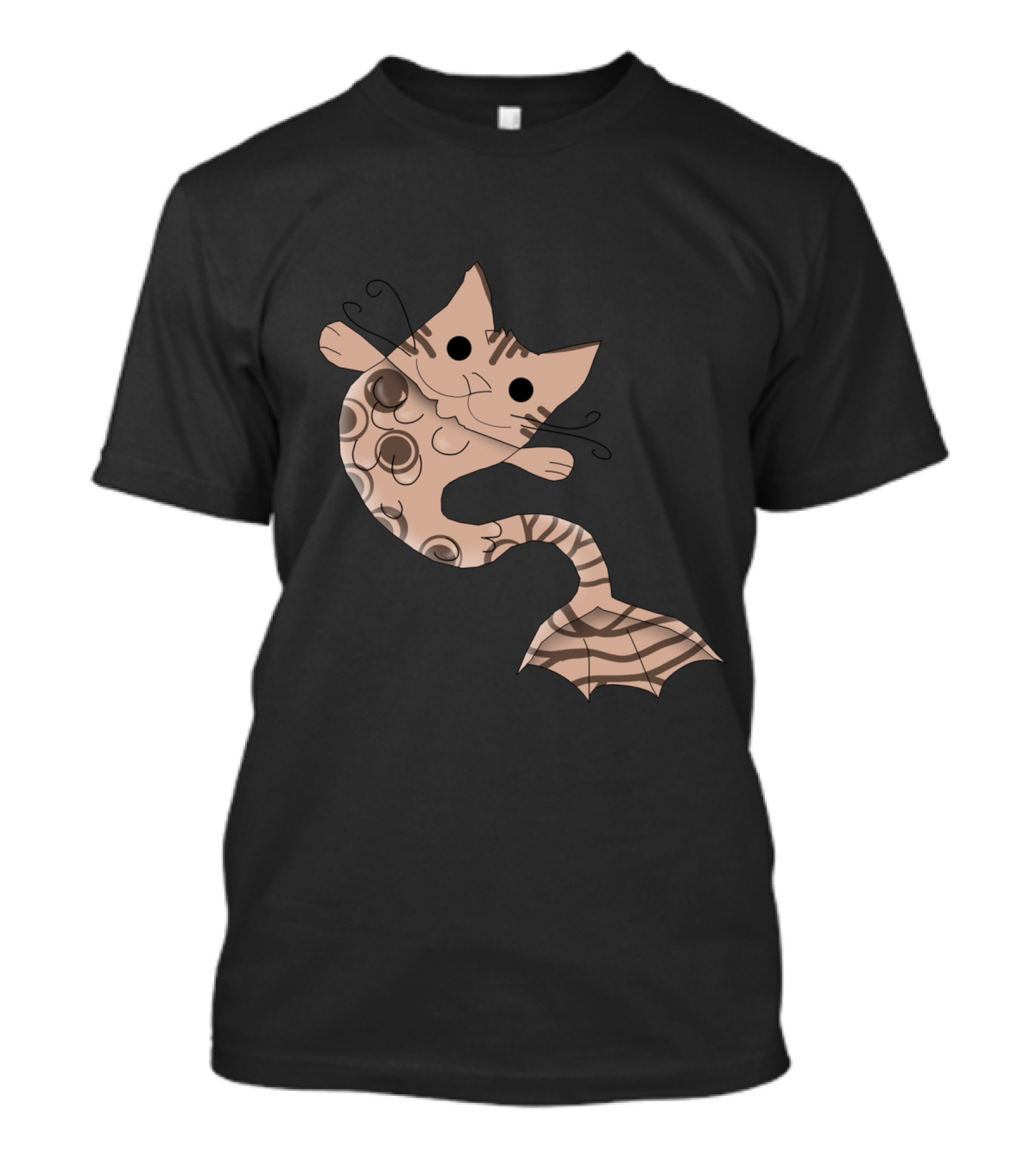 Catfish Bengal Hybrid Illustration With Striped Mermaid Tail T-Shirt
