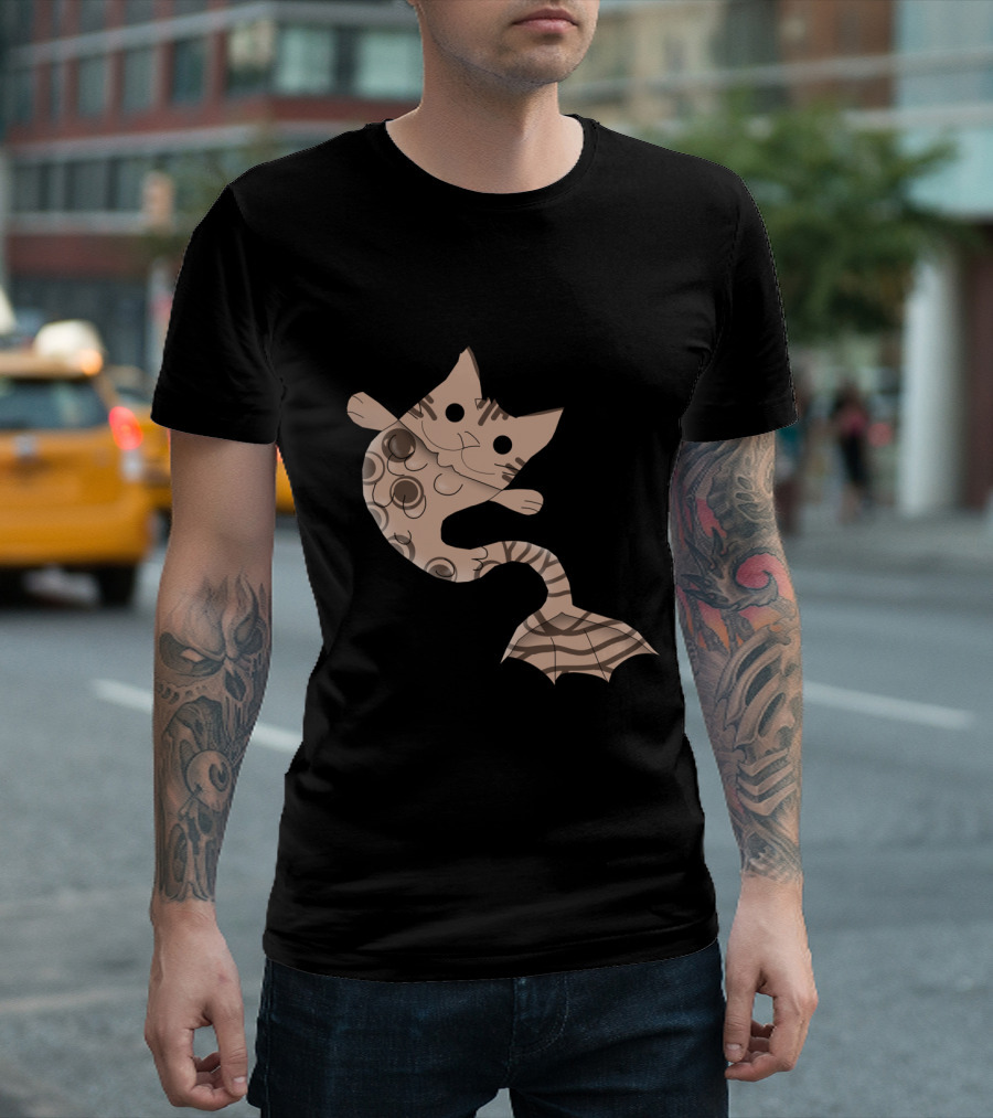 Catfish Bengal Hybrid Illustration With Striped Mermaid Tail T-Shirt