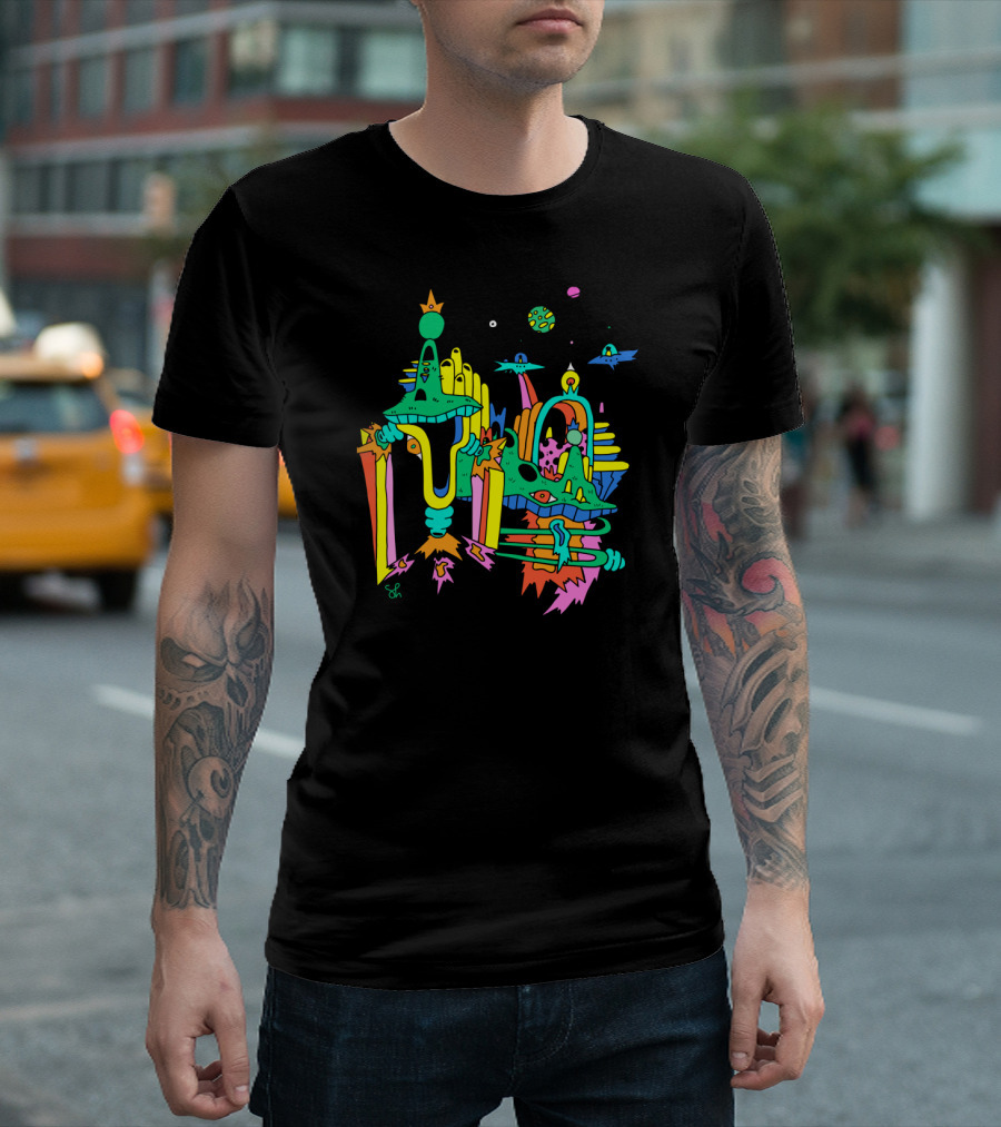 Futuristic Alien Landscape with City of Color and Space Elements T-Shirt