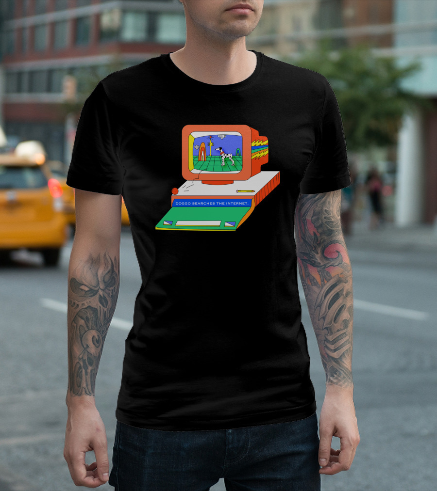 Doggo Explores the Digital World on Retro Computer Screen T-Shirt