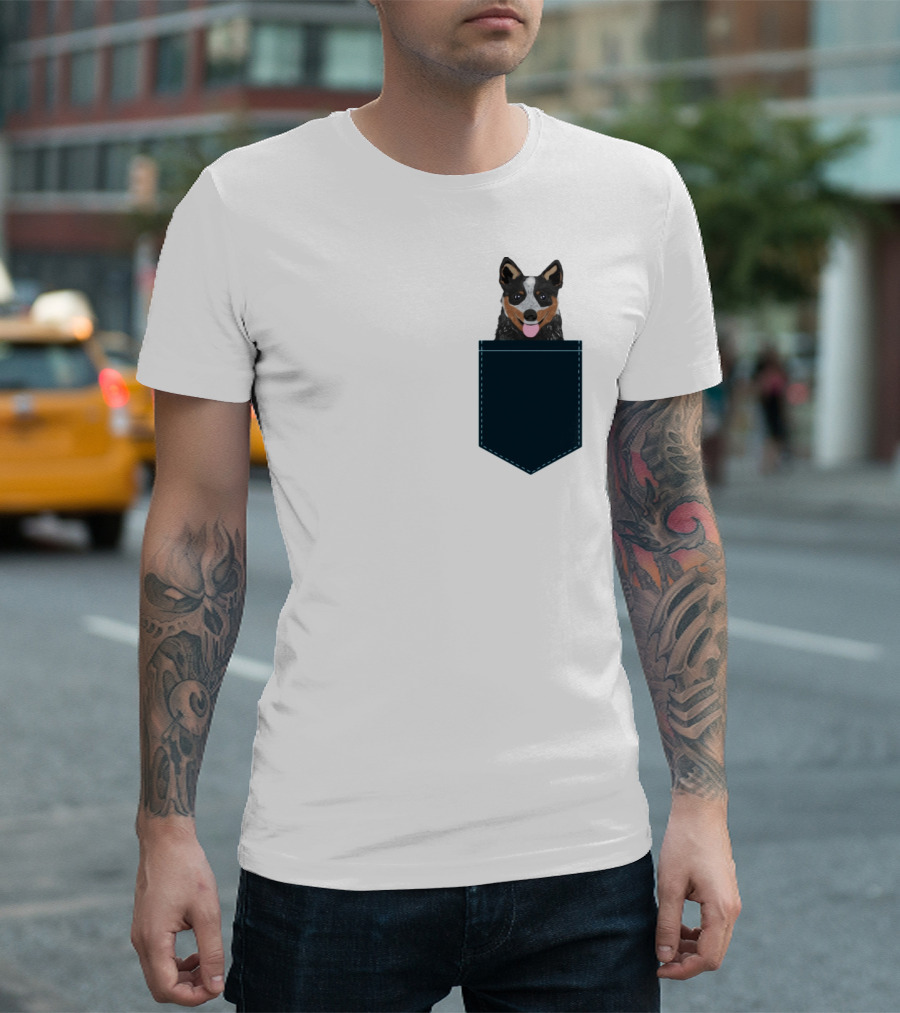 Kellan Australian Cattle Dog Illustration in Pocket for Dog Lovers T-Shirt