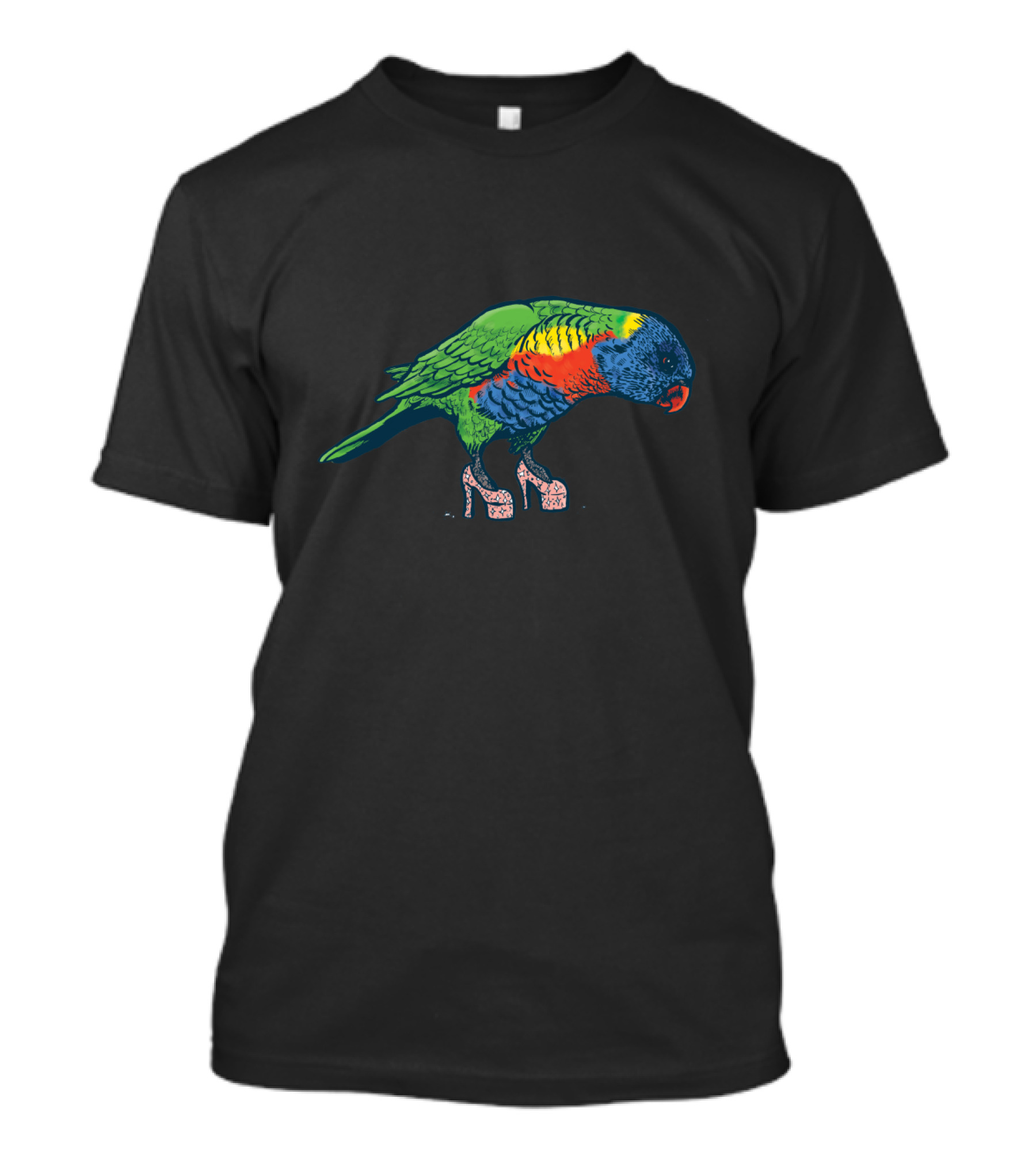 Vibrant Lorikeet Wearing High Heels T-Shirt