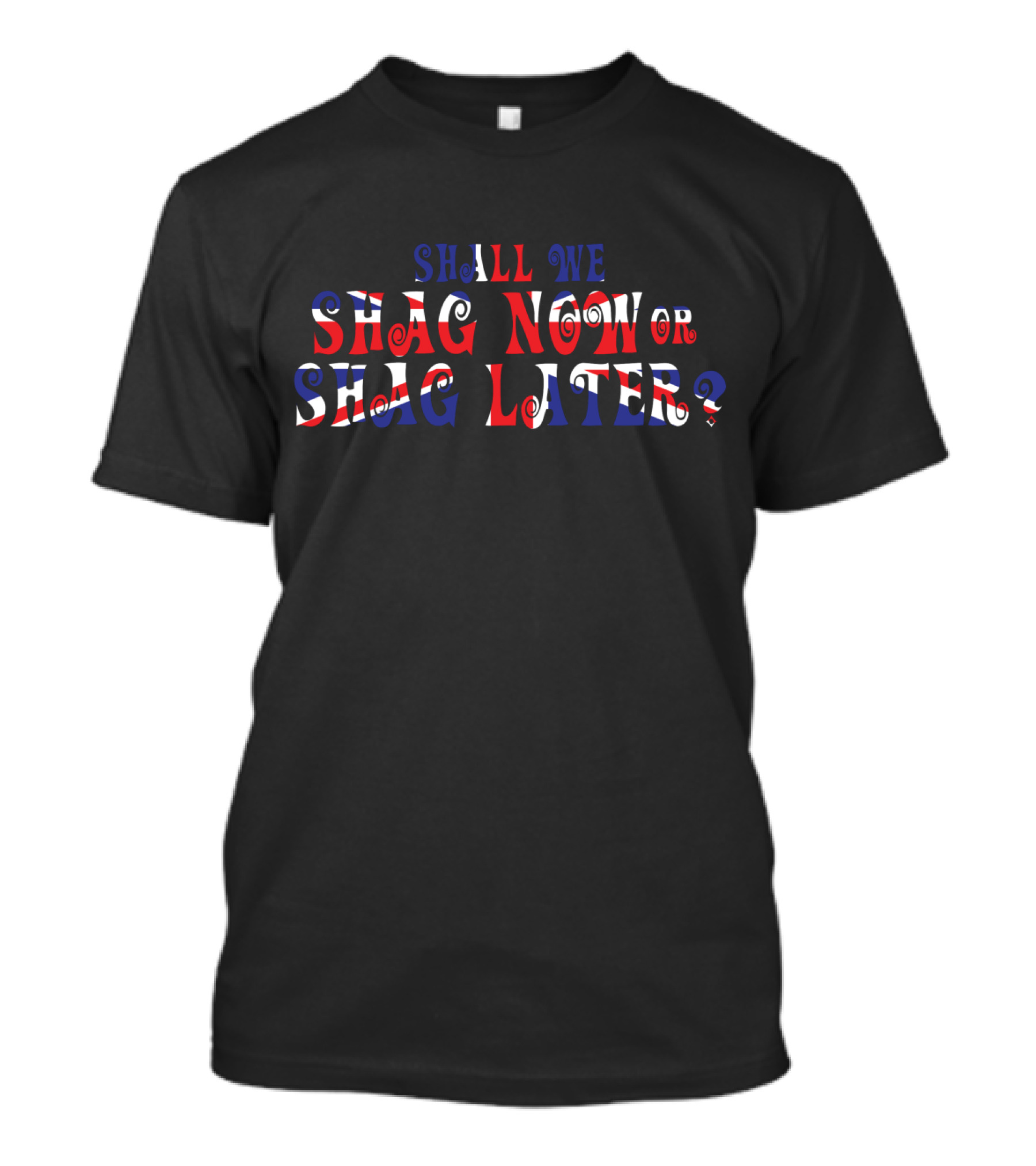 Shall We Shag Now Or Shag Later British Flag Typography T-Shirt
