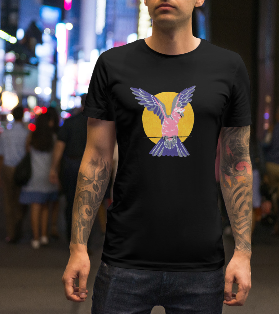 Colourful Galah With Vibrant Wings And Bright Yellow Sun Circle Background T-Shirt
