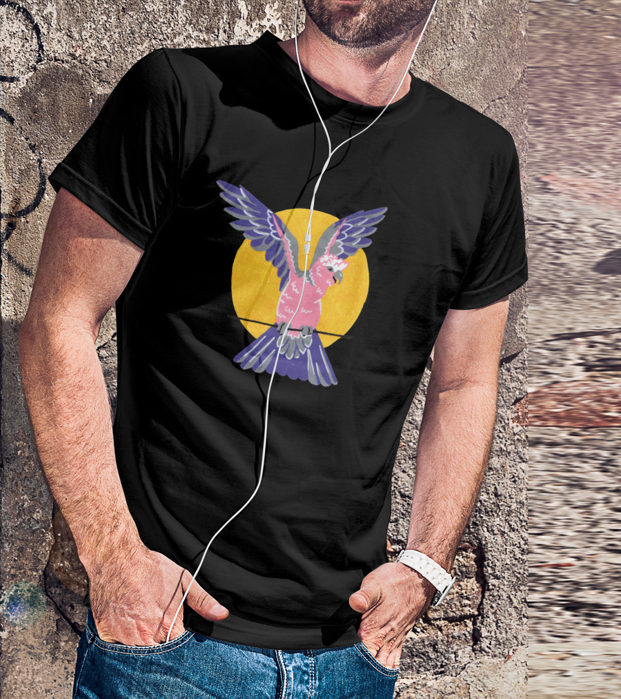 Colourful Galah With Vibrant Wings And Bright Yellow Sun Circle Background T-Shirt