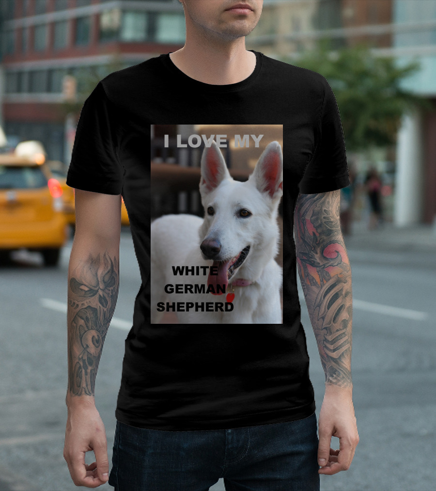 I Love My White German Shepherd With Red Heart T-Shirt