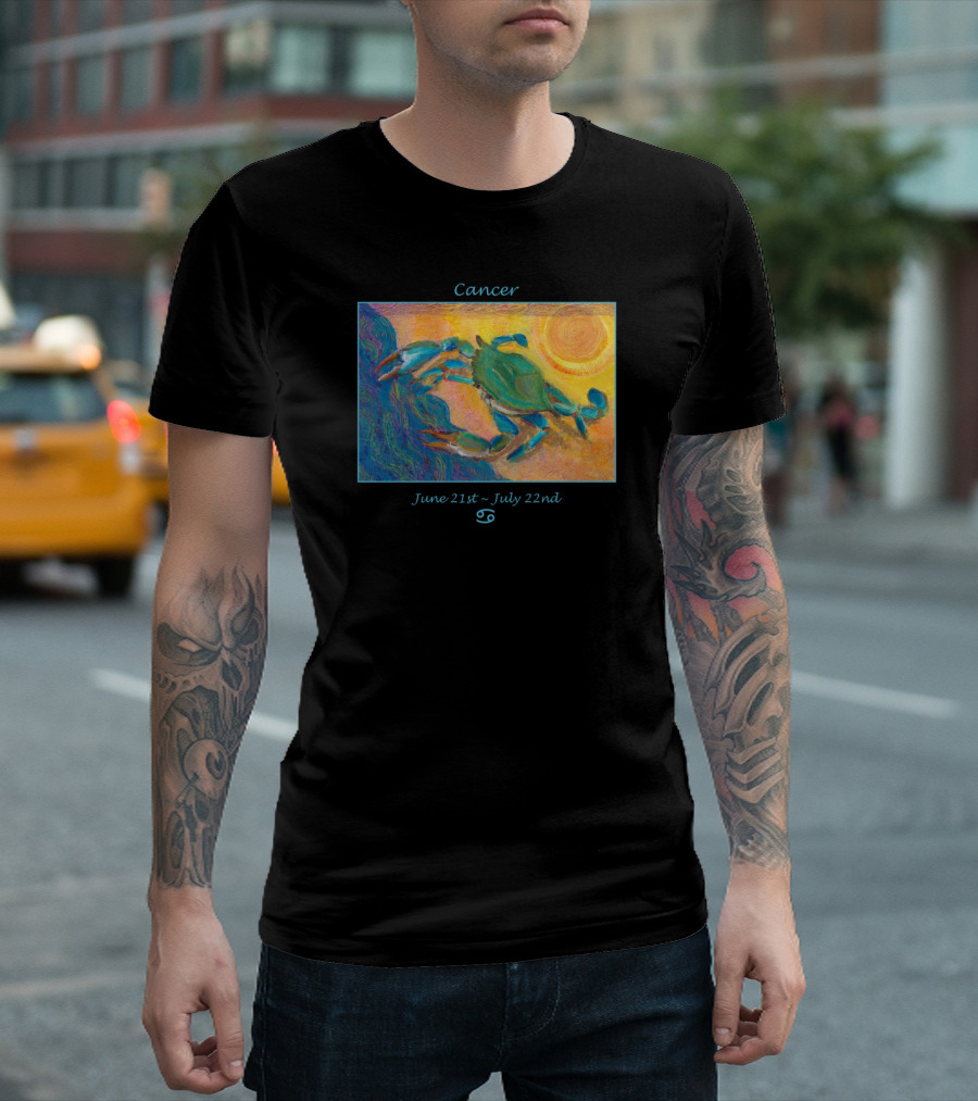 Cancer Zodiac Crab June 21st July 22nd Symbol with Sun and Waves T-Shirt