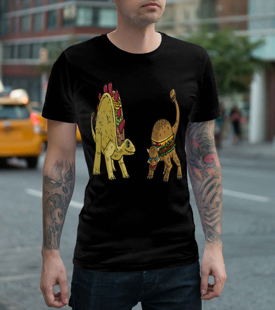 Taco Brontosaurus and Burgersaurus Rex Dinosaur Fusion T-Shirt