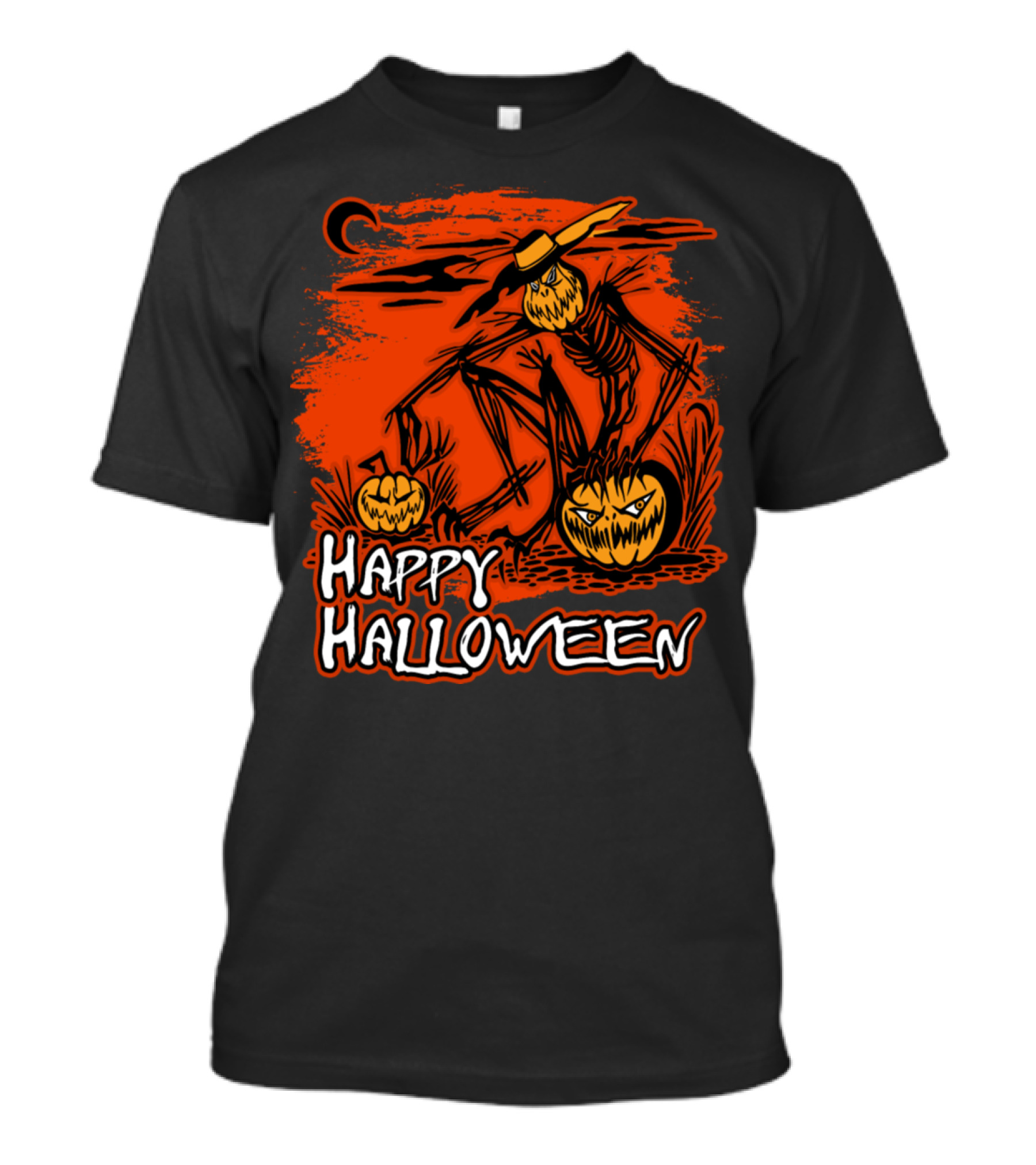Happy Halloween Scarecrow With Pumpkins And Crescent Moon T-Shirt