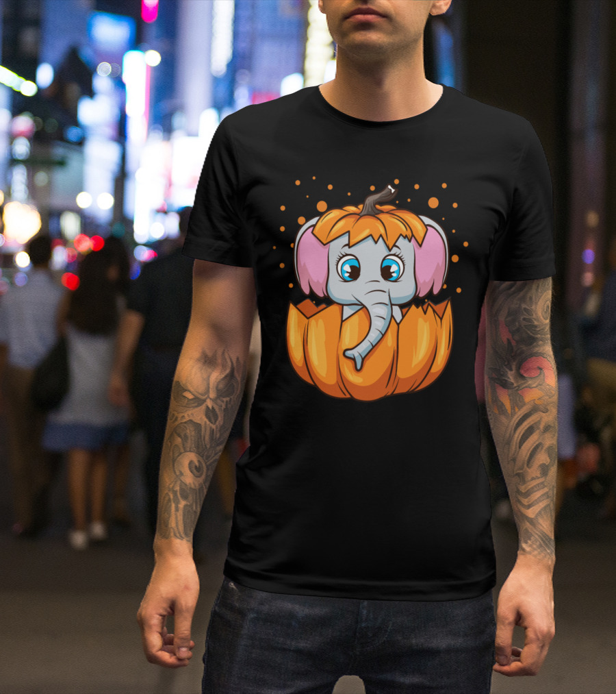 Baby Elephant Inside Halloween Pumpkin T-Shirt