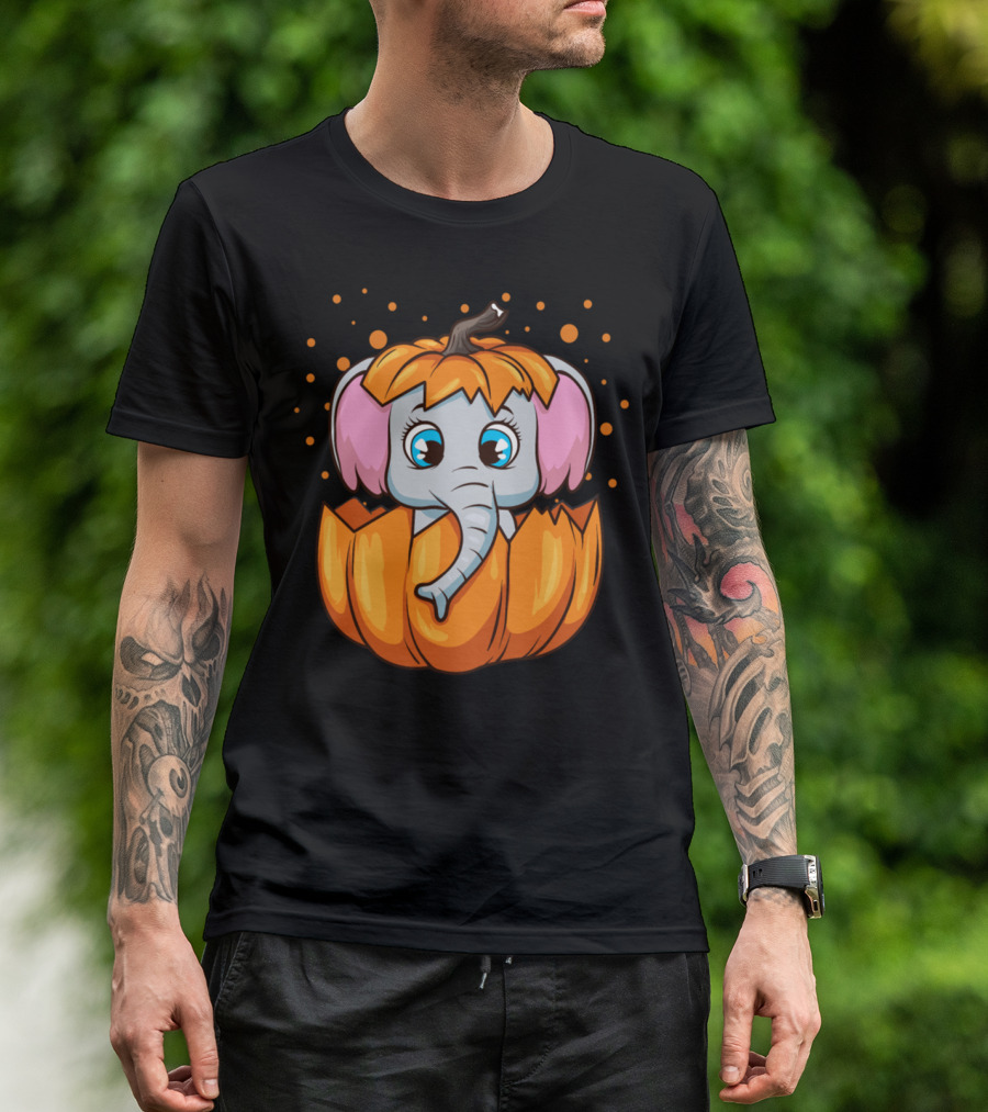 Baby Elephant Inside Halloween Pumpkin T-Shirt