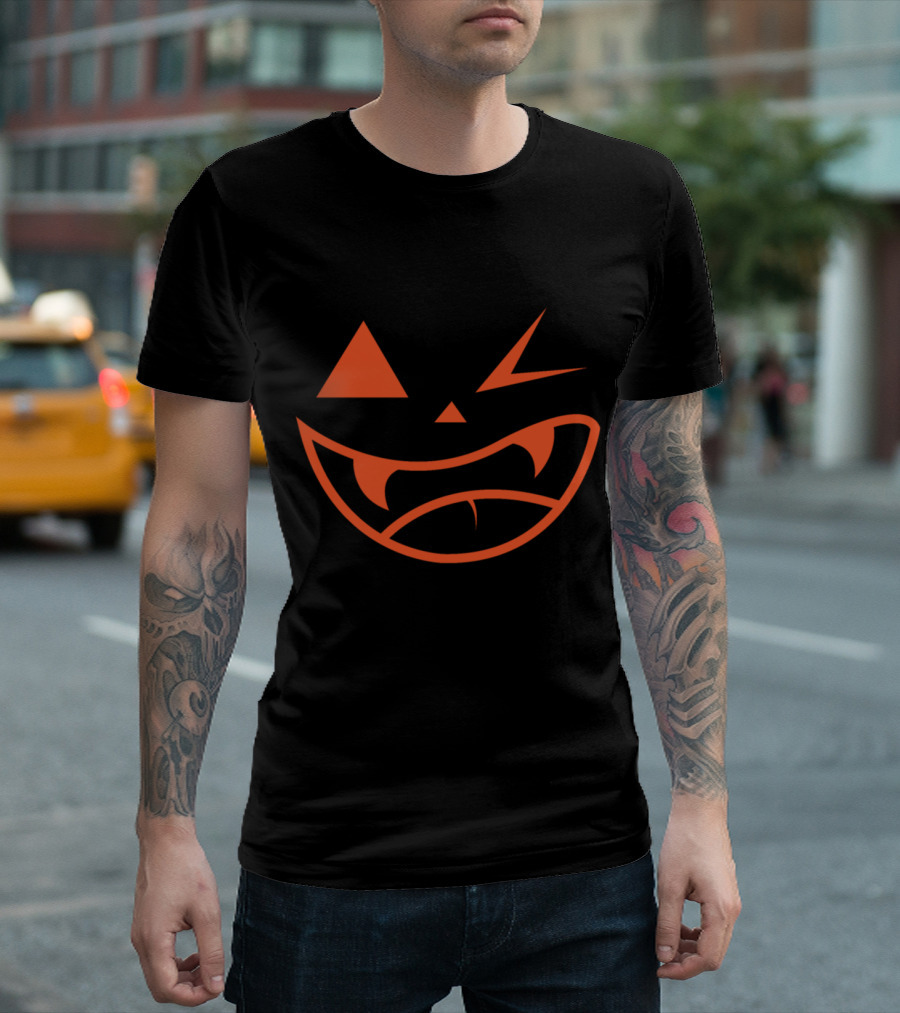 Winking Grinning Halloween Pumpkin Face T-Shirt