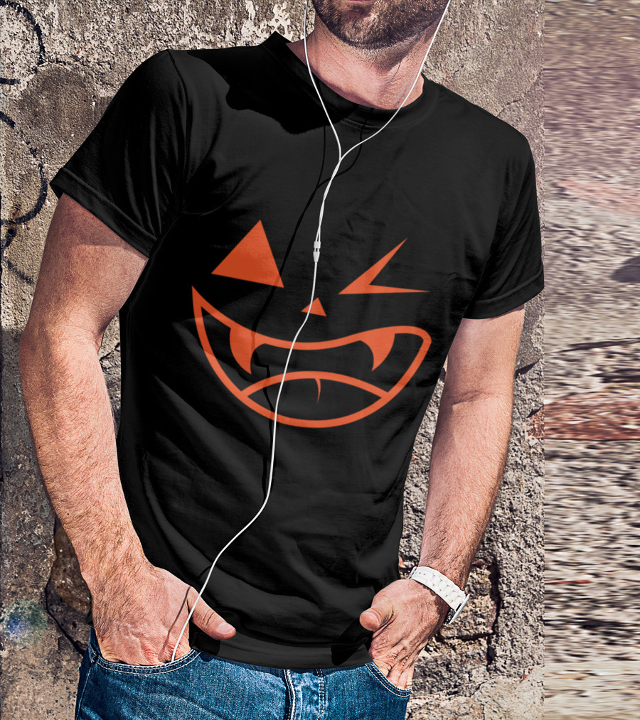 Winking Grinning Halloween Pumpkin Face T-Shirt