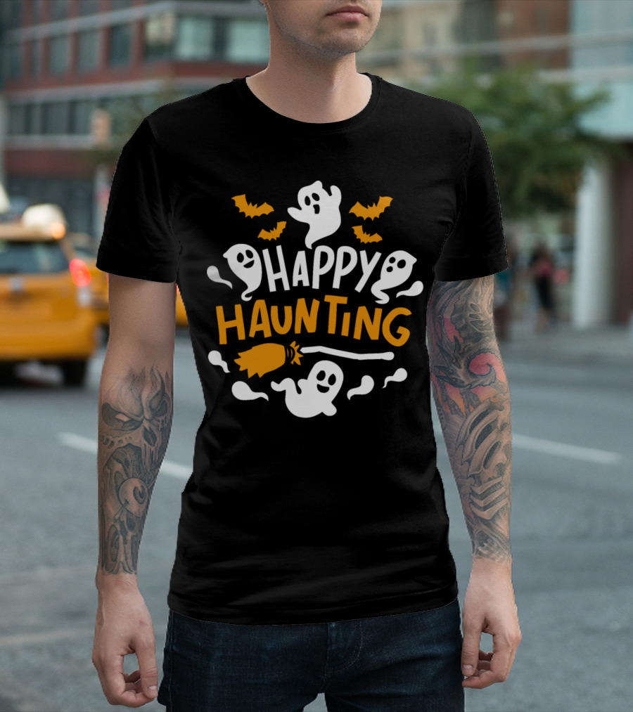 Happy Haunting Ghosts and Bats Halloween T-Shirt