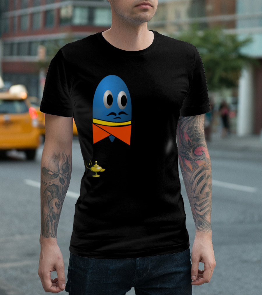 Padepokan Jini Blue Genie Cartoon With Golden Lamp T-Shirt