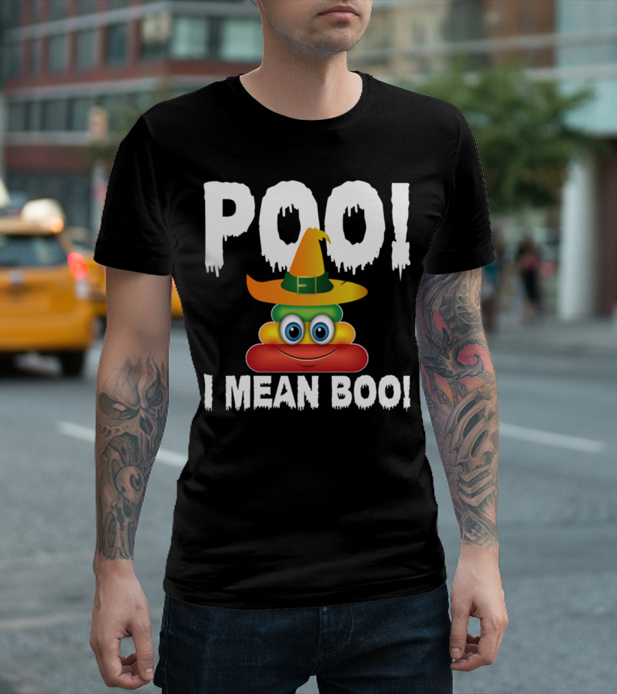POO I Mean BOO Halloween Emoji with Witch Hat T-Shirt
