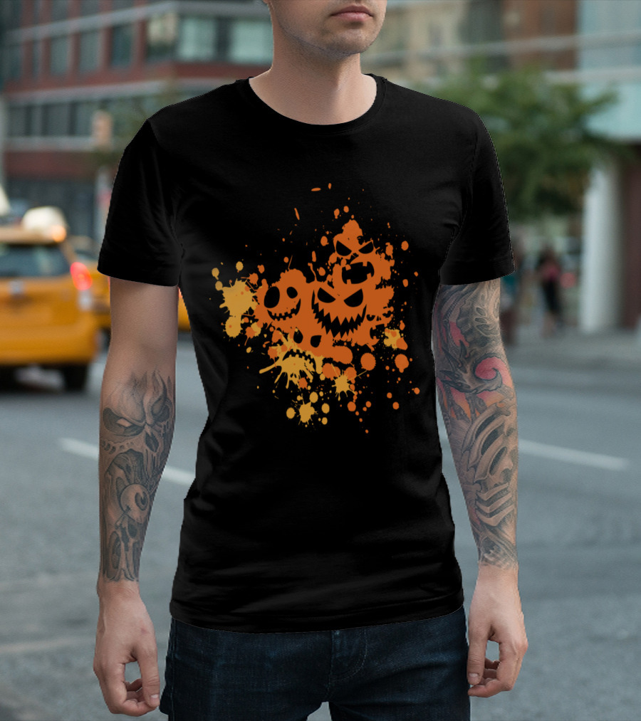 Halloween Pumpkin Faces Splatter T-Shirt