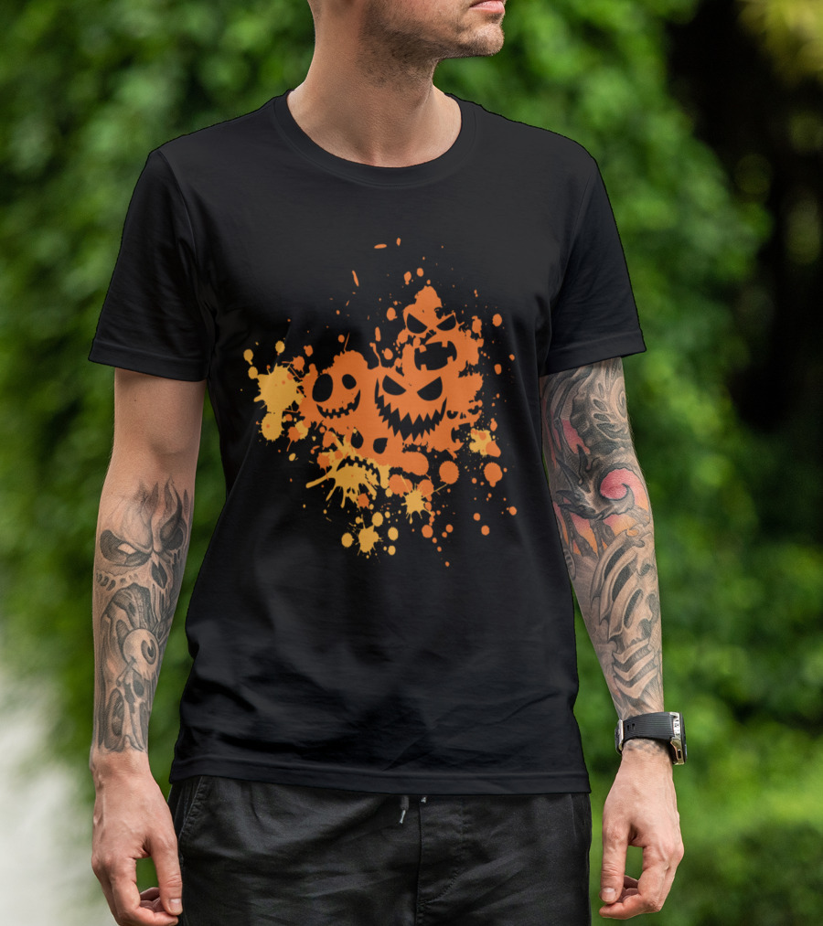 Halloween Pumpkin Faces Splatter T-Shirt