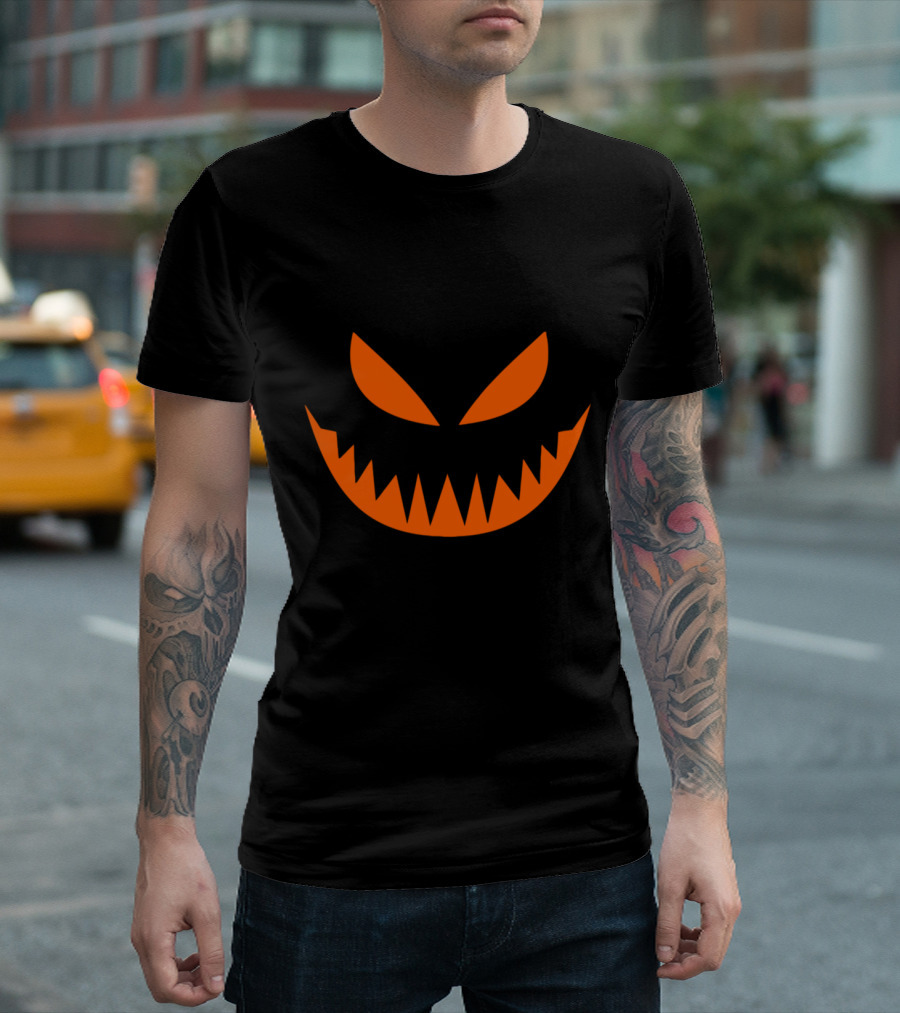MEAN PUMPKIN EVIL GRIN FIERY ORANGE FACE HALLOWEEN T-Shirt
