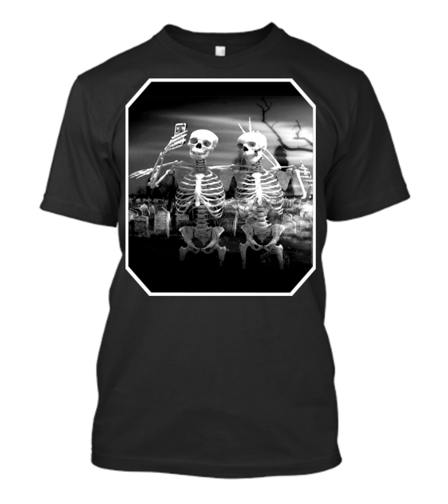 Skeleton Selfie In Spooky Graveyard Scene T-Shirt