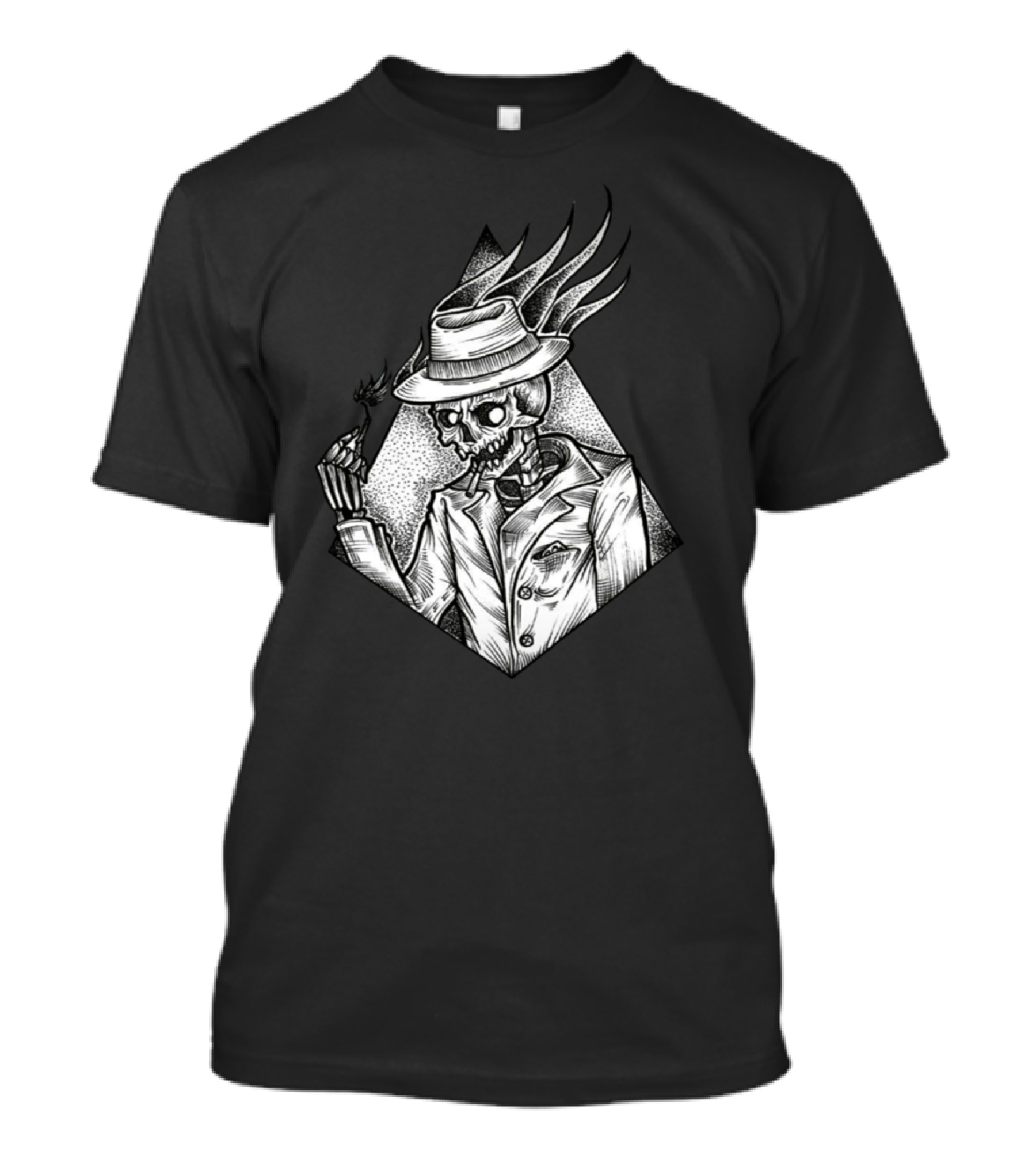 Retro Skeleton Smoking Fedora Gangster T-Shirt