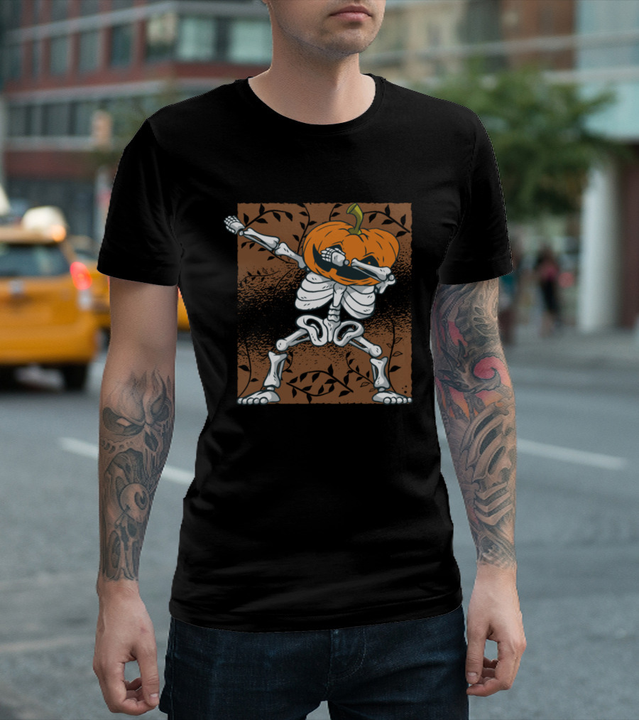 Skeleton Pumpkin Dab Halloween T-Shirt