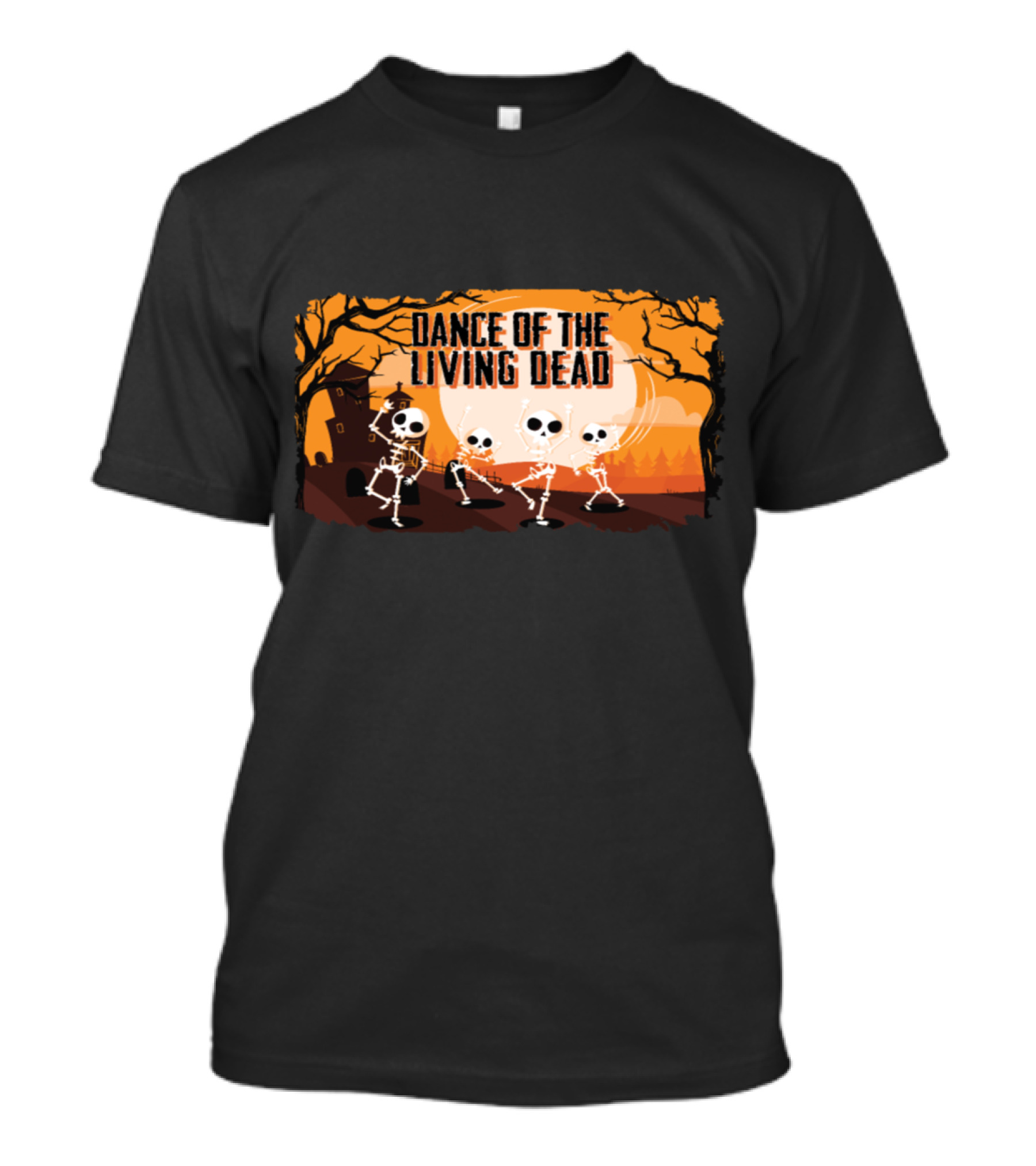Dance Of The Living Dead Skeletons Spooky Halloween Scene T-Shirt