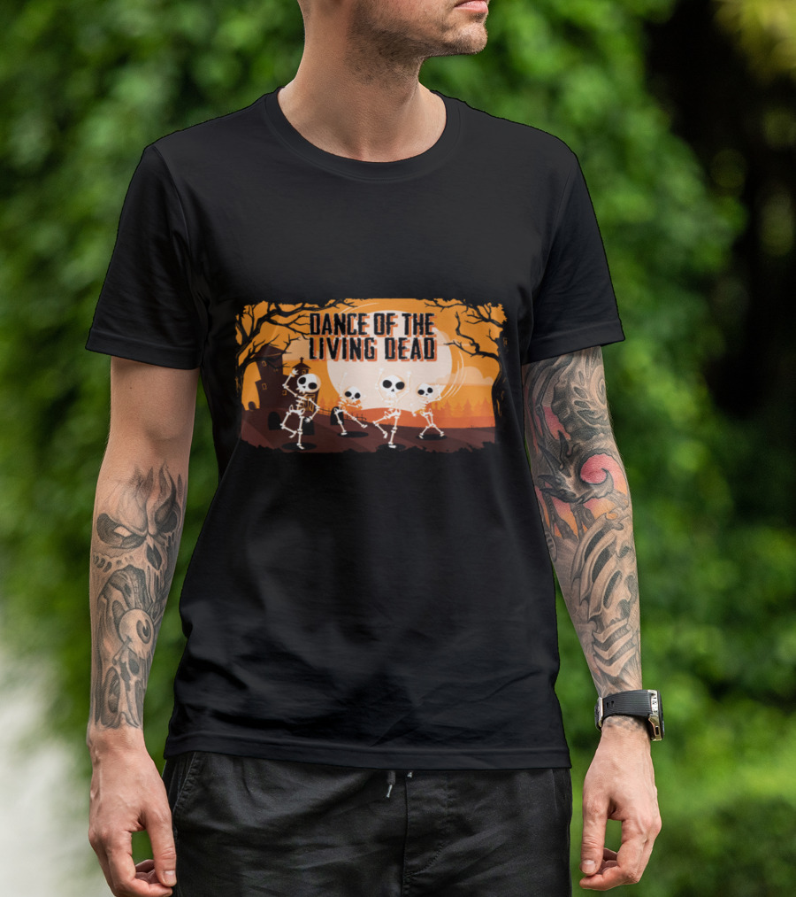 Dance Of The Living Dead Skeletons Spooky Halloween Scene T-Shirt