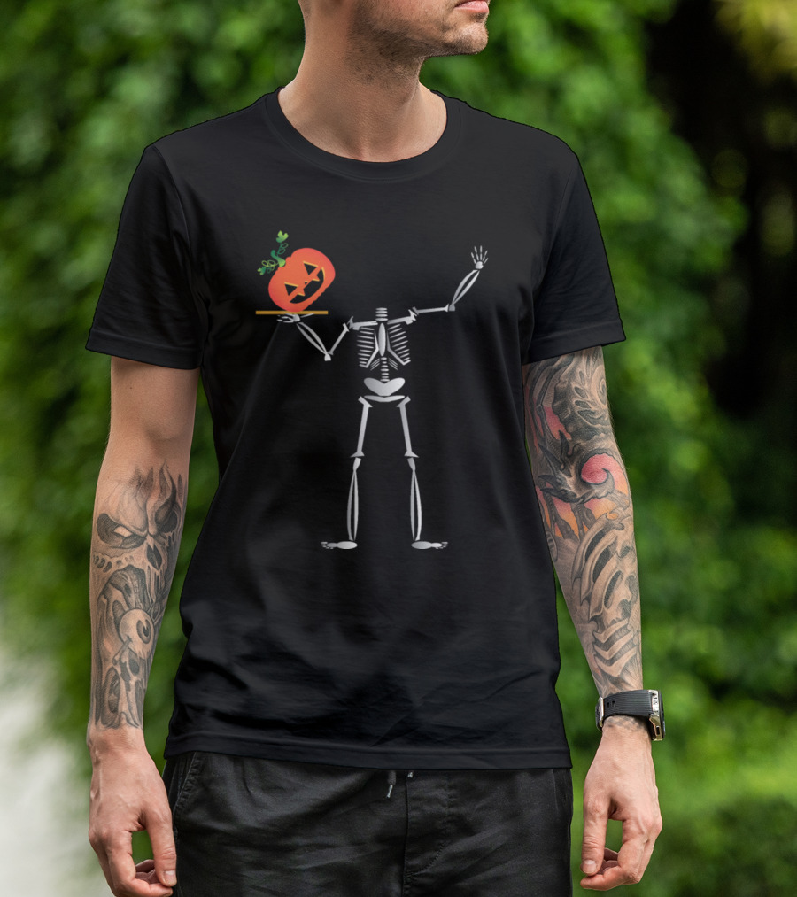 Headless Skeleton Holding Jack-O'-Lantern On Tray T-Shirt