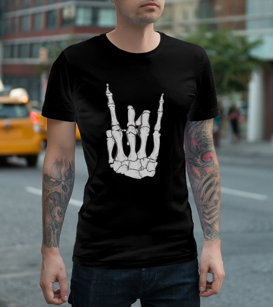 Rock On Skeleton Hand Gesture T-Shirt