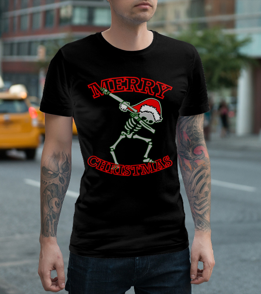 Merry Christmas Dabbing Skeleton Santa Hat T-Shirt