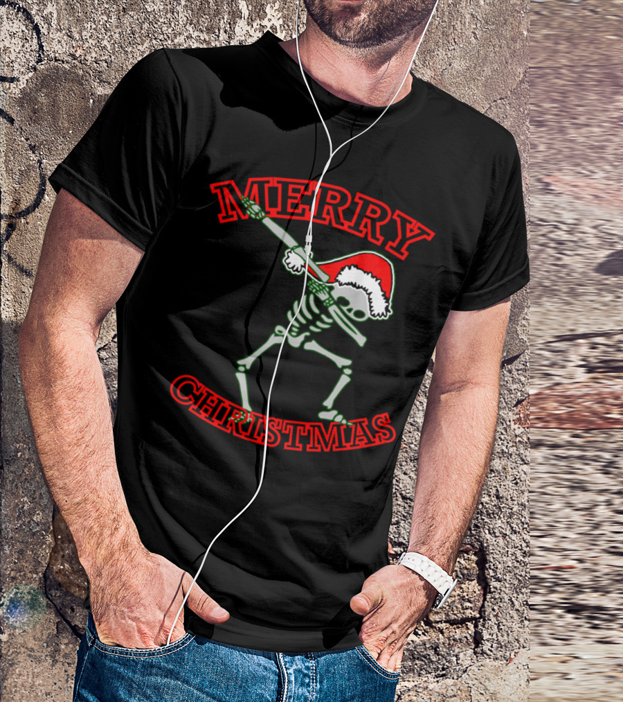Merry Christmas Dabbing Skeleton Santa Hat T-Shirt