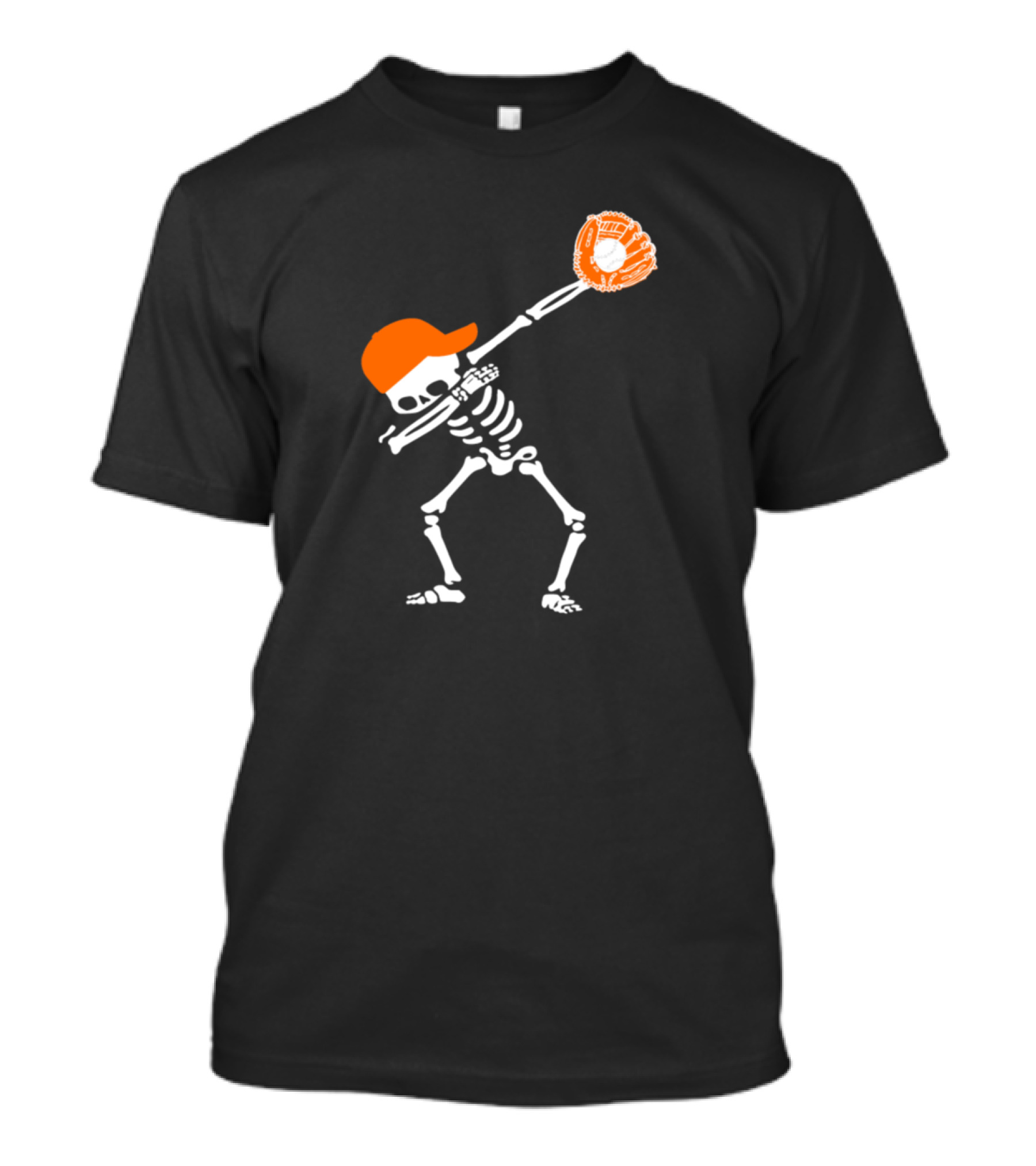 Funny Orange Hat Dabbing Baseball Skeleton T-Shirt