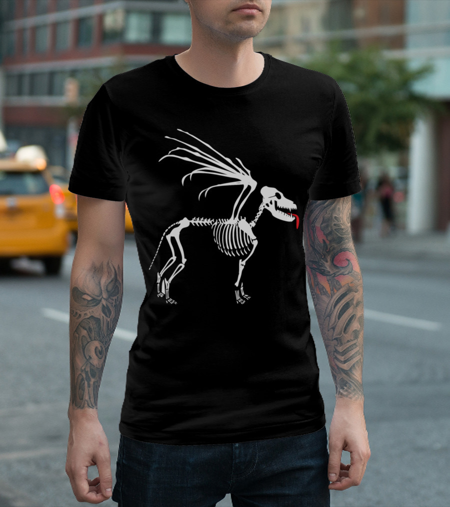 Halloween Winged Dog Skeleton T-Shirt