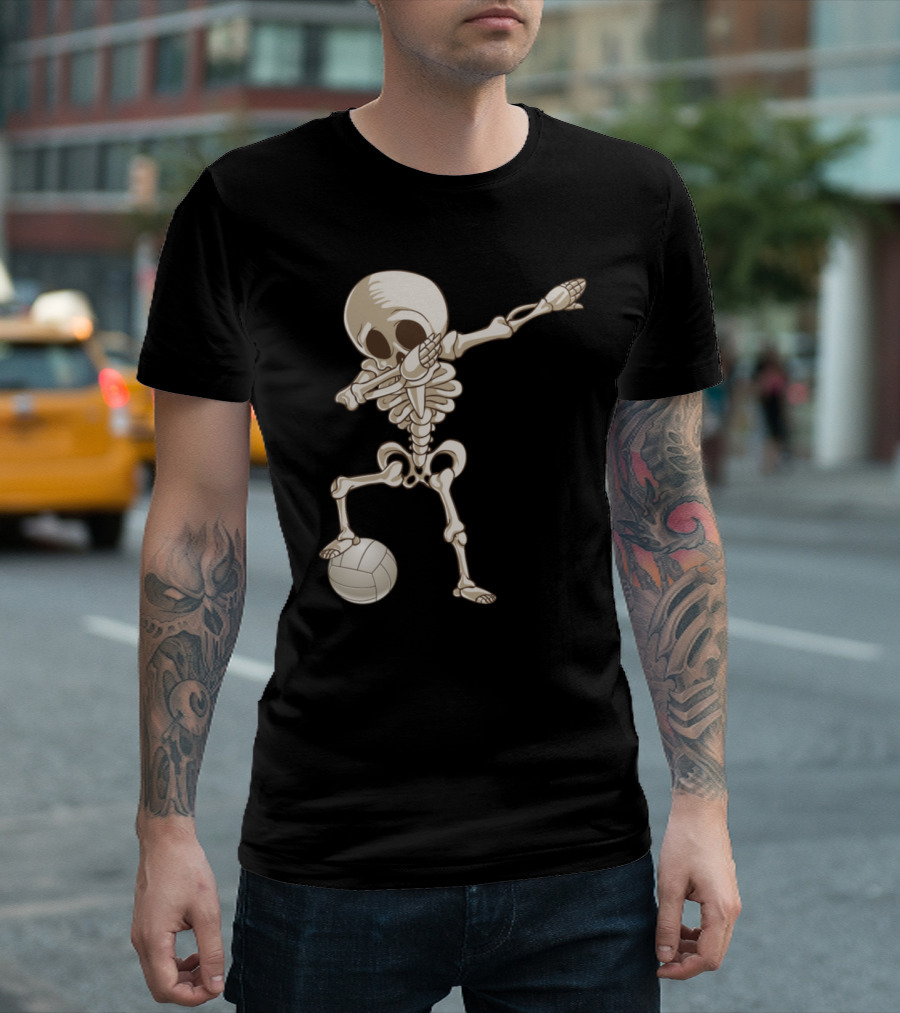 Volleyball Skeleton Dabbing Halloween Sports Fun T-Shirt