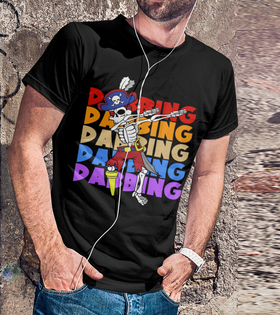 Vintage Halloween Dabbing Pirate Skeleton Bone Skull T-Shirt