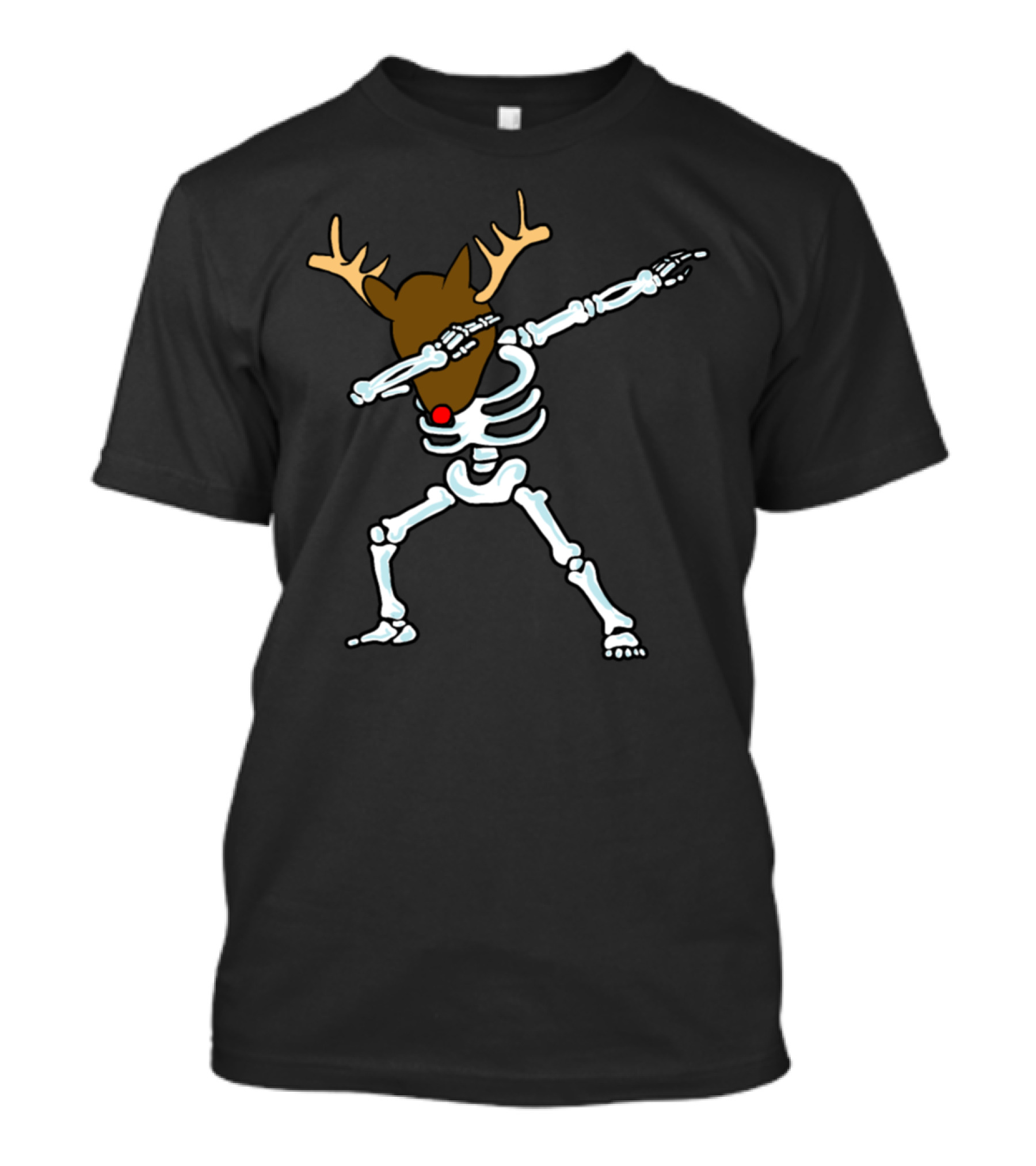 Dabbing Skeleton Reindeer Antlers Rudolph Nose T-Shirt