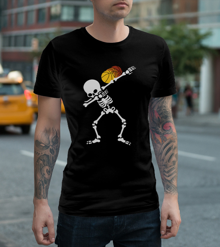Skeleton Costume Lover Dabbing with Basketball in Hand T-Shirt
