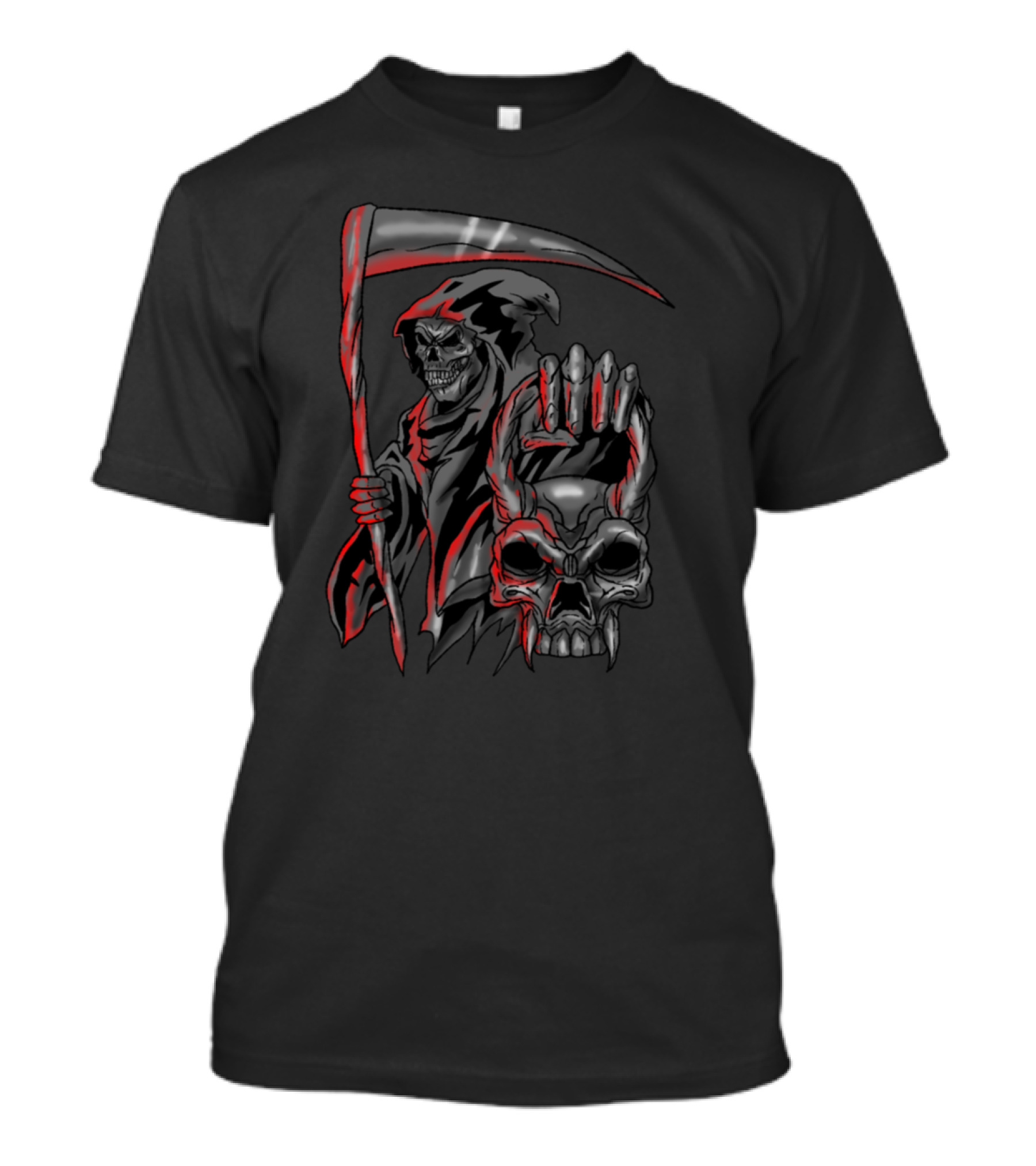 Reaper Dark Skeleton Angel Of Death Skull Scythe And Demonic Head T-Shirt